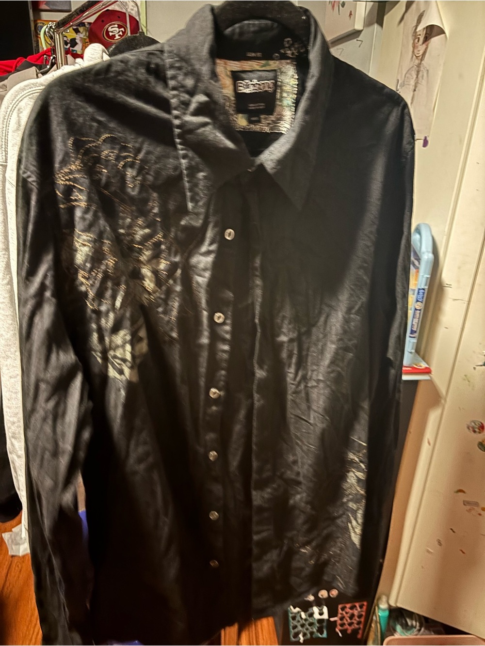 Billabong Black Long-Sleeve Button Shirt Jacket with Embroidered Accents